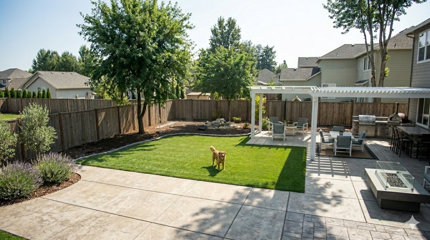 Happy dog playing in a clean Katy backyard