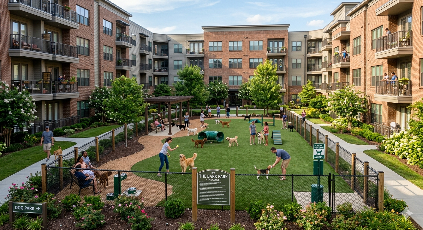 Apartment complex dog park served by Clean Paws Katy